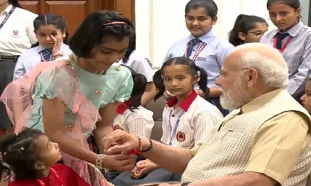 PM Modi celebrates Raksha Bandhan with girl students in Delhi, See PICS