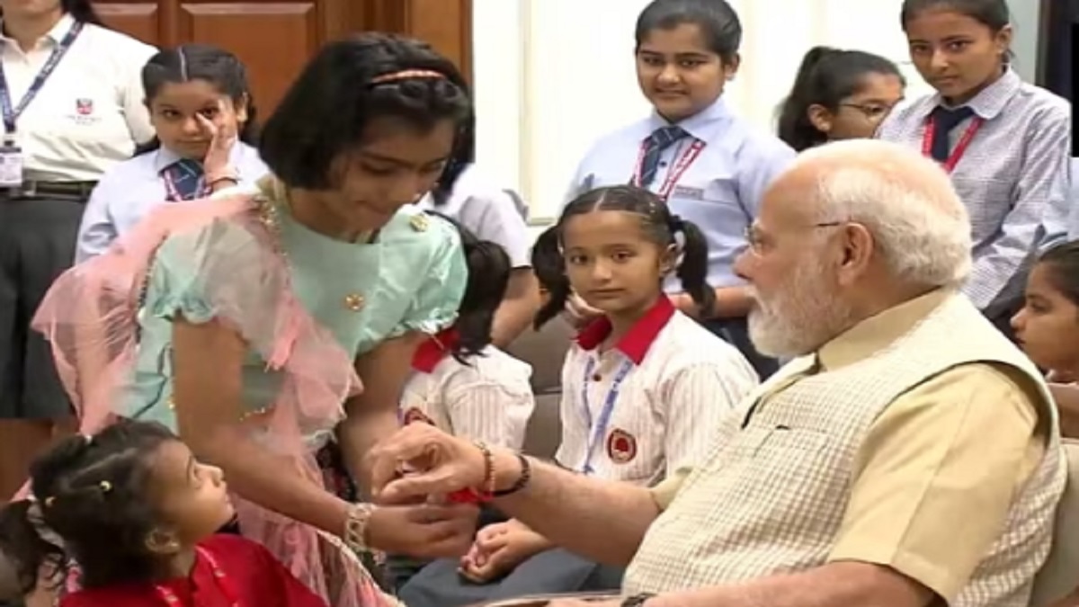 PM Modi celebrates Raksha Bandhan with girl students in Delhi, See PICS
