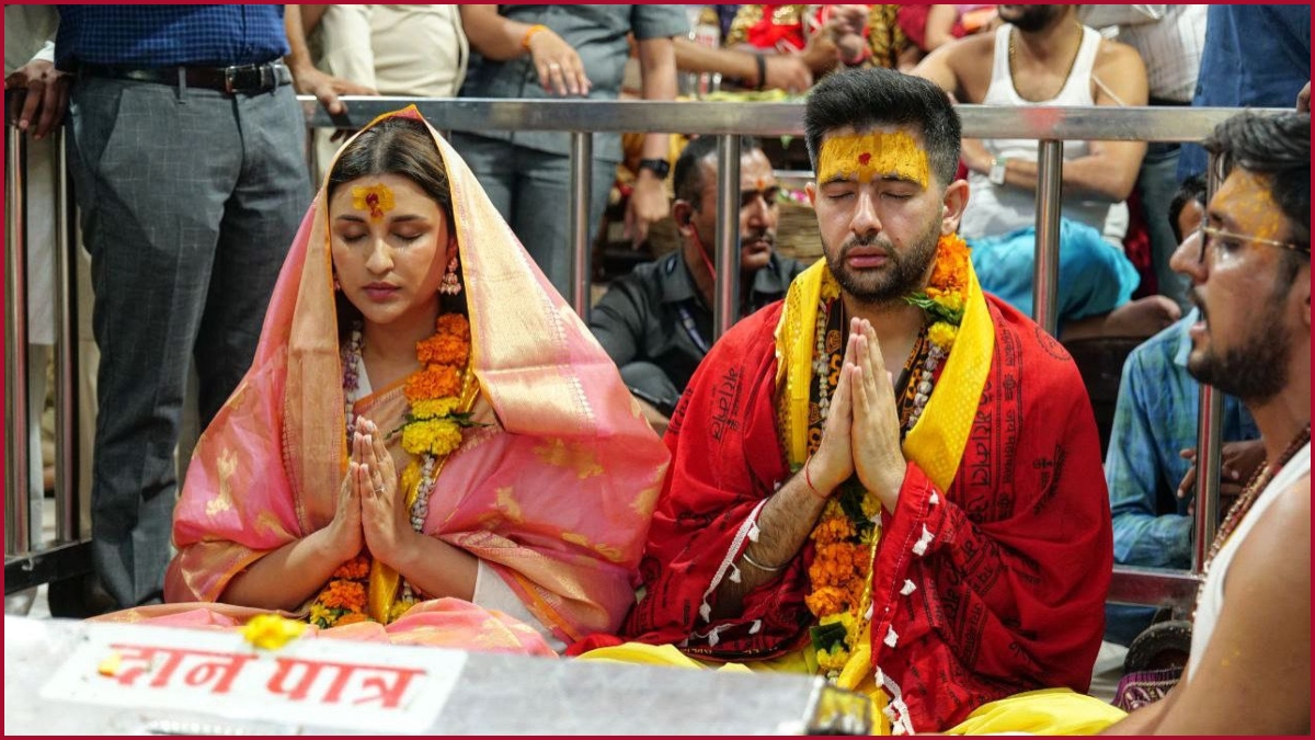Parineeti Chopra and Raghav Chadha performs puja at Mahakaleswar temple Ujjain ahead of their wedding