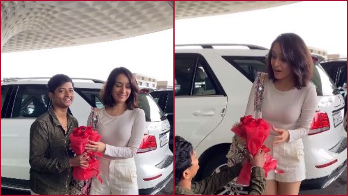 Shraddha Kappor’s die-hard fan kneel down at airport, proposes her with Bouquet of roses