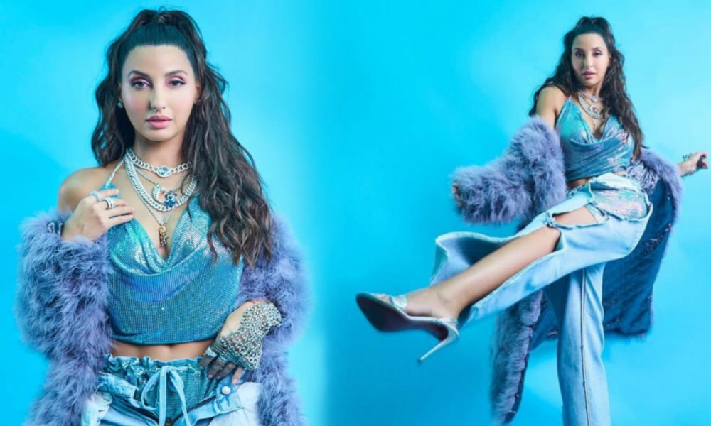 Nora Fatehi channels Princess vibes in stunning blue fur coat and denim jeans