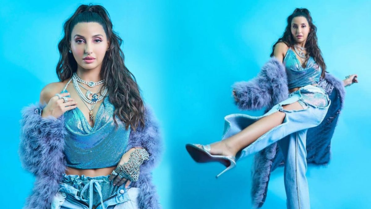 Nora Fatehi channels Princess vibes in stunning blue fur coat and denim jeans