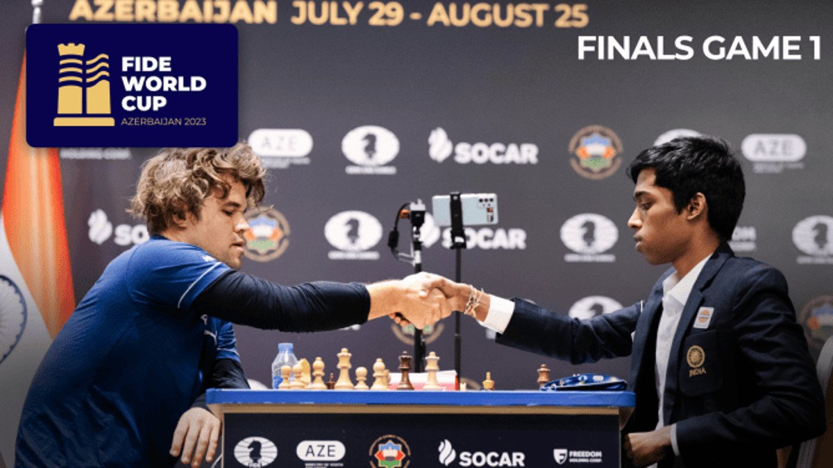 Praggnanandhaa vs Carlsen Chess World Cup final battle to a draw in Game 1