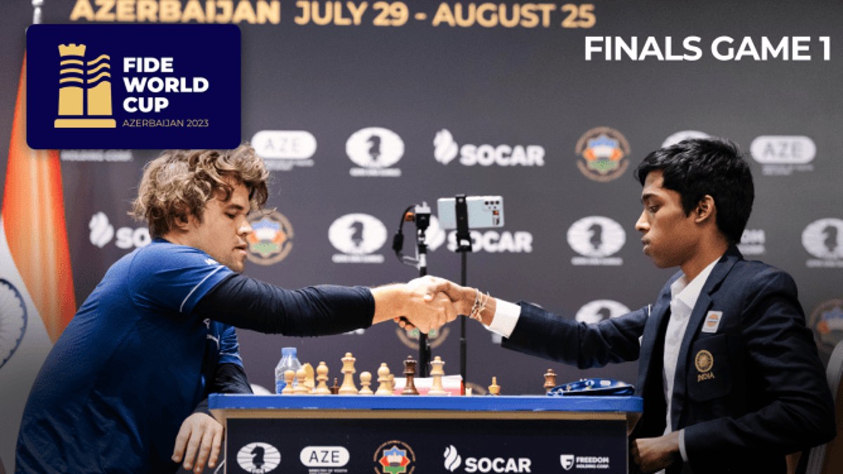 R Praggnanandhaa  World Cup chess: 1st game of final between Praggnanandhaa  and Carlsen ends in draw - Telegraph India