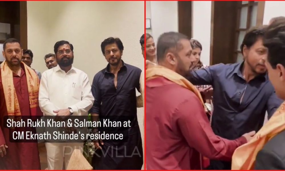 Shah Rukh Khan and Salman Khan embrace at Maharashtra CM Eknath Shinde’s Ganpati puja (Watch)