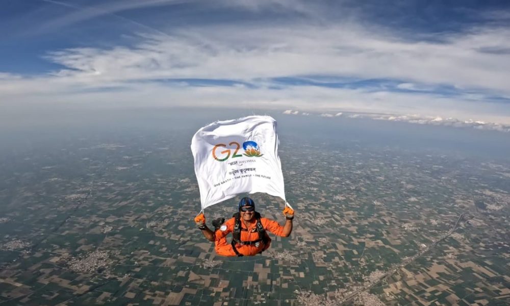 IAF Wing Commander waves G20 flag at an altitude of 10,000 feet, goes viral (Watch)