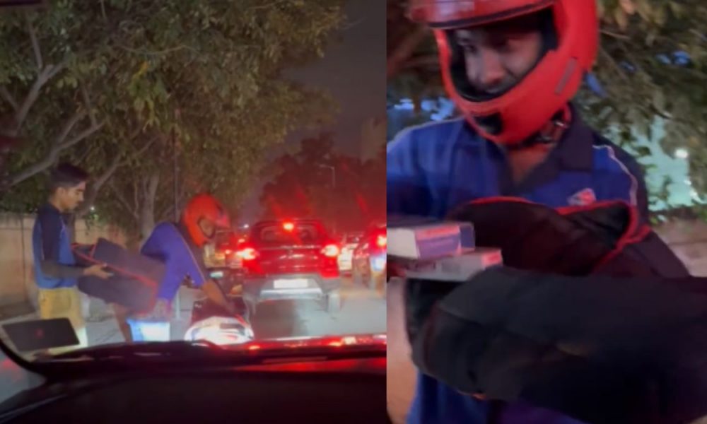 Pizza delivered to man stuck in Bengaluru’s massive traffic jam, amusing VIDEO surfaces