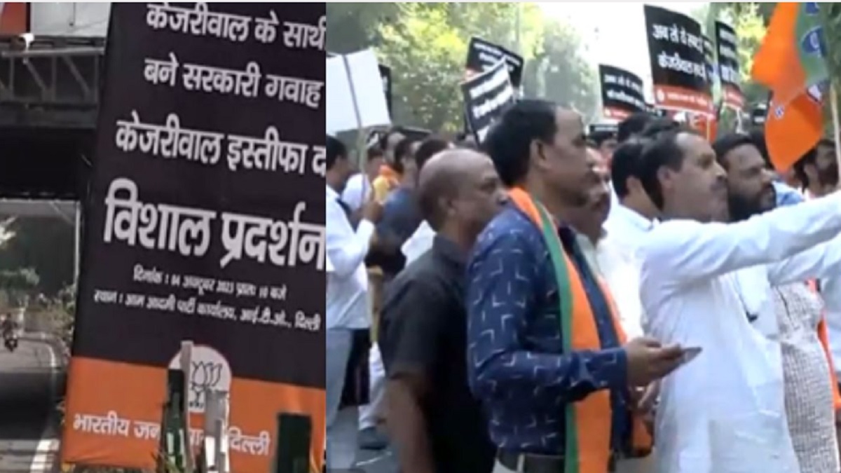 ‘Kejriwal must resign’: BJP puts posters outside AAP office amid ED raids at Sanjay Singh’s residence