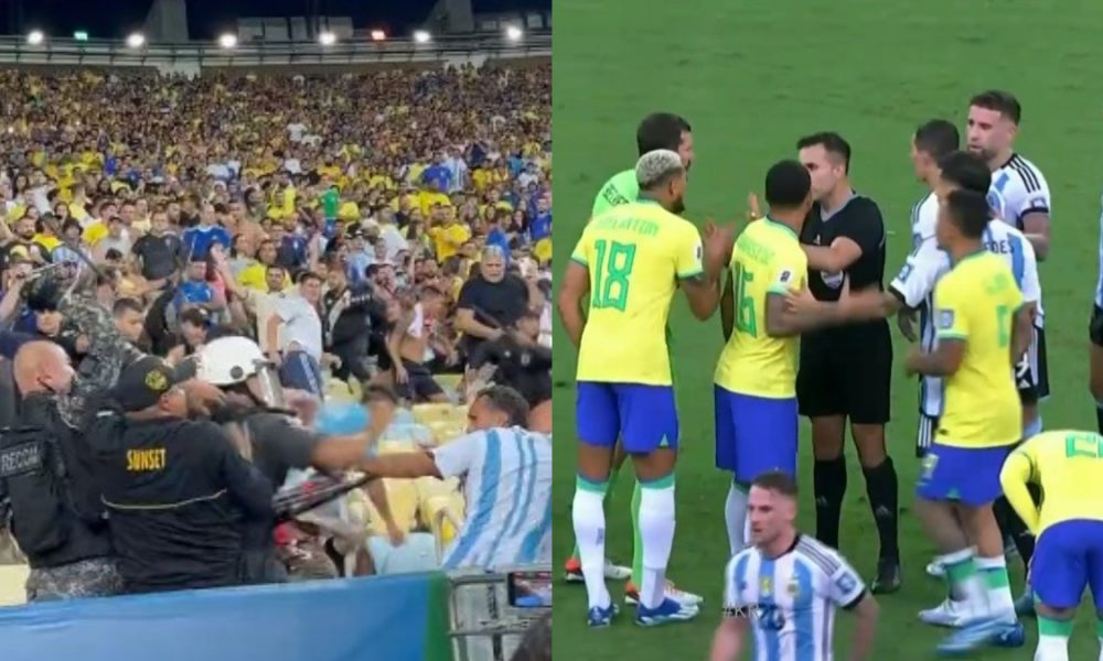 Brazil police uses force on Argentinian fans, Rodrygo argues with Messi, drama unfolds during Argentina vs Brazil match (Video)