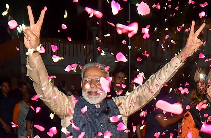 PM Modi at BJP headquarters today evening, to address party workers
