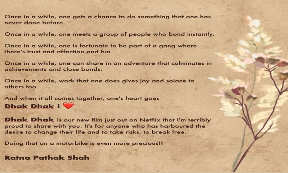 Ratna Pathak Shah shares a heartfelt note as her recent film Dhak Dhak receives immense love from the audiences!