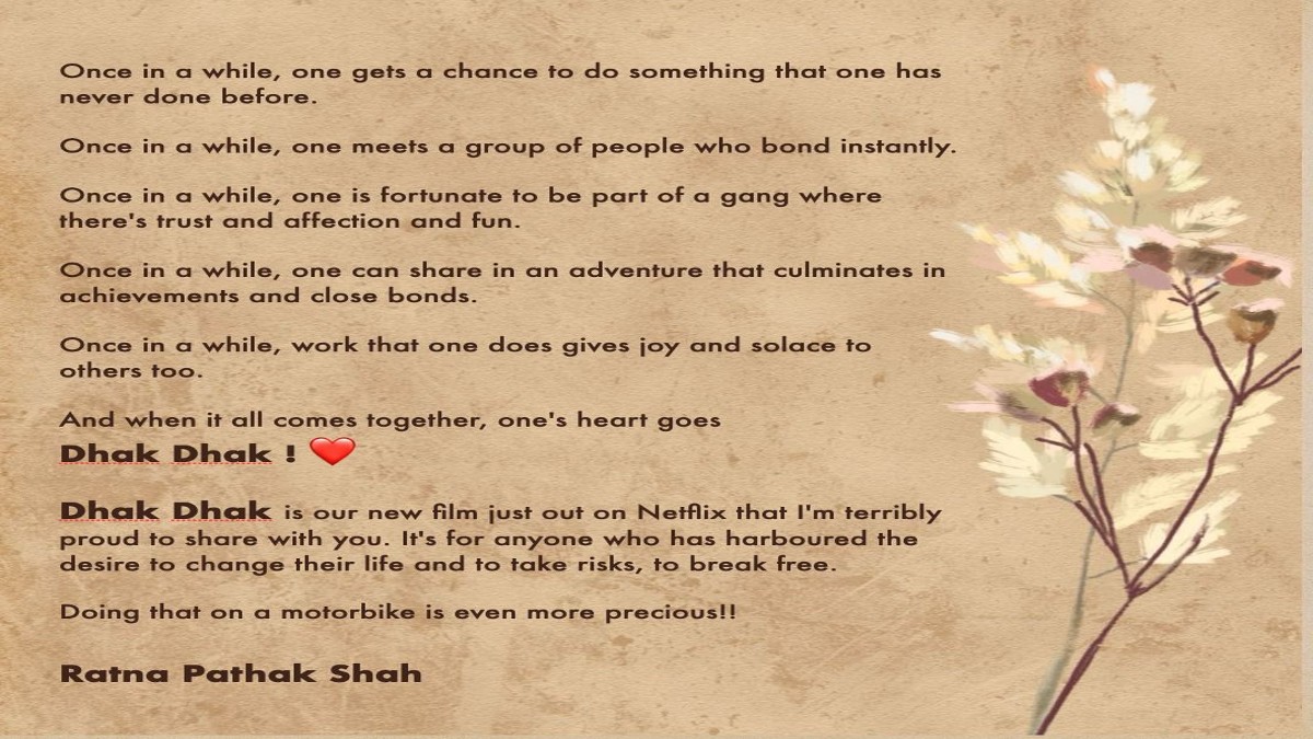 Ratna Pathak Shah shares a heartfelt note as her recent film Dhak Dhak receives immense love from the audiences!
