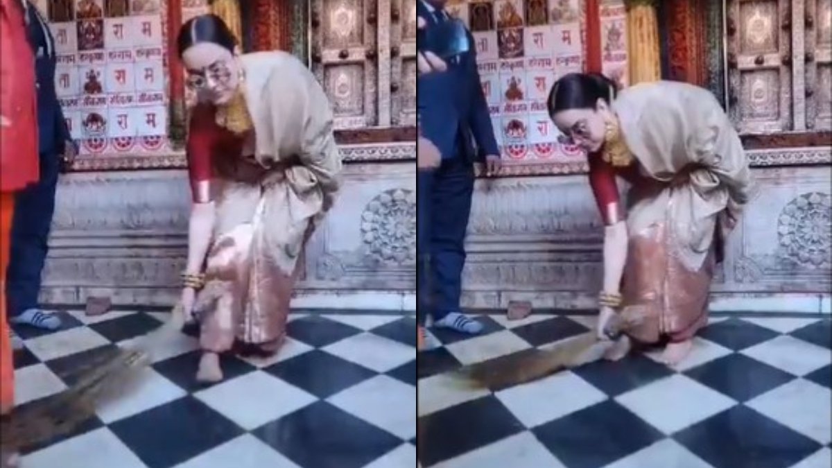 ‘Pran Pratishtha’: Kangana Ranaut sweeps floor at Ayodhya’s Hanuman Garhi Temple