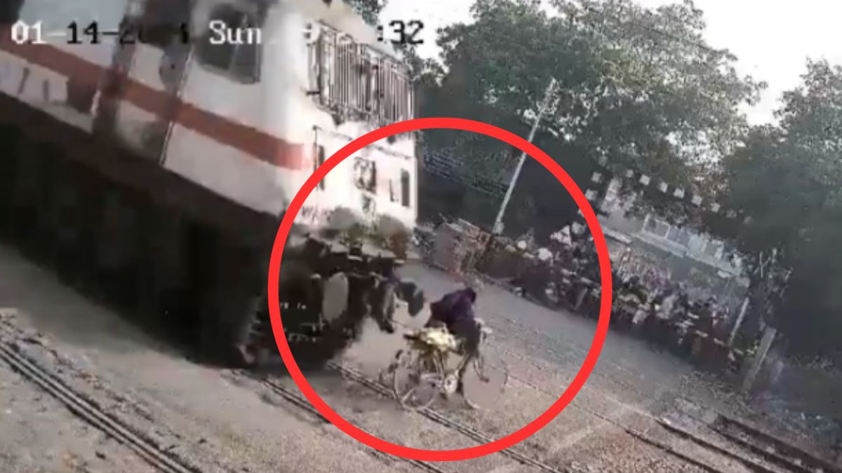 Kanpur Rail Accident Video: Train fatally hits man trying to cross railway tracks on cycle, disturbing footage surfaces