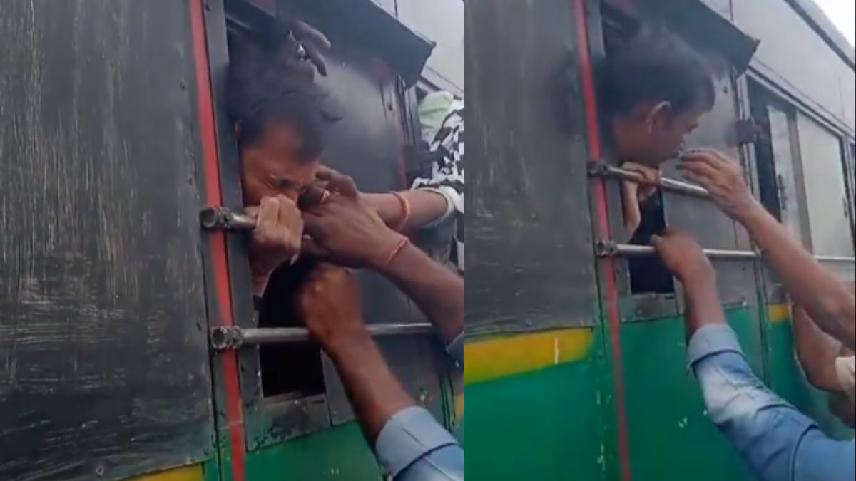 Watch: Man’s head gets stuck in broken window of APSRTC moving bus, hilarious video goes viral