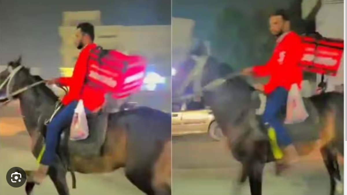 Petrol pumps closed, Zomato starts delivery on horse, VIDEO from Hyderabad excites netizens