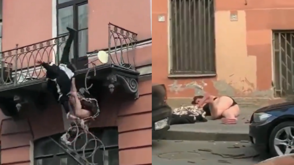 Viral Video: Russian woman physically fights with husband on balcony, both fall down from third floor as railing breaks off during scuffle
