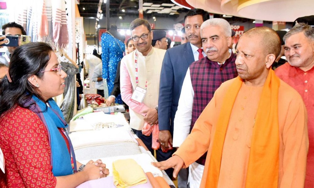 UP CM Yogi visits ‘Bharat Tex 2024’ being held at Pragati Maidan, New Delhi