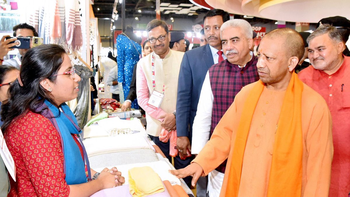 UP CM Yogi visits ‘Bharat Tex 2024’ being held at Pragati Maidan, New Delhi