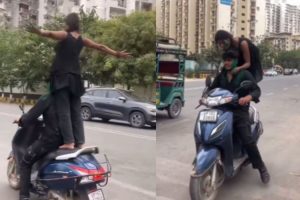 Viral Video: Noida woman goes ‘Titanic’ on moving scooter, what happened next will leave you surprised