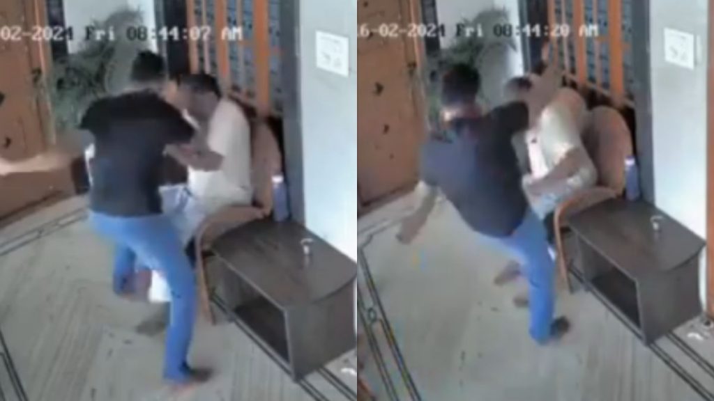 man beats father