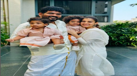 Lady Superstar Nayanthara celebrates Tamil New Year with Husband Vignesh and sons