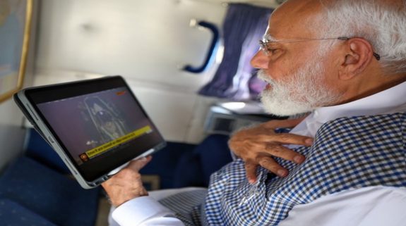 After Assam rally, PM Modi watches ‘Surya Tilak’ of Ram Lalla on board flight