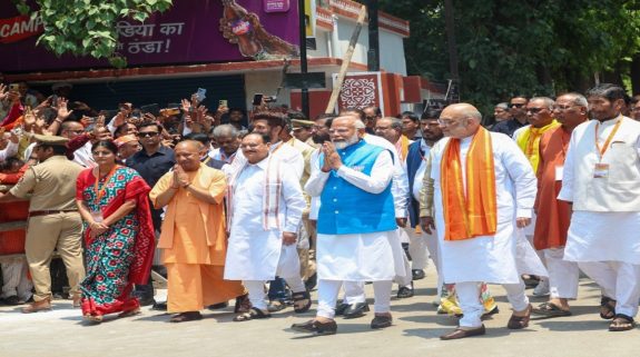 PM Modi’s show of strength in Varanasi; meets NDA partners after filing nomination