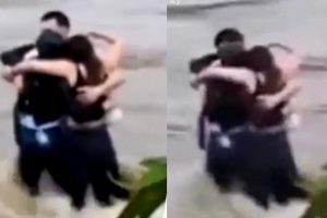 Video of 3 friends hugging each other before disappearing in flood water surfaces online, Netizens say, ” Heartbreaking…”