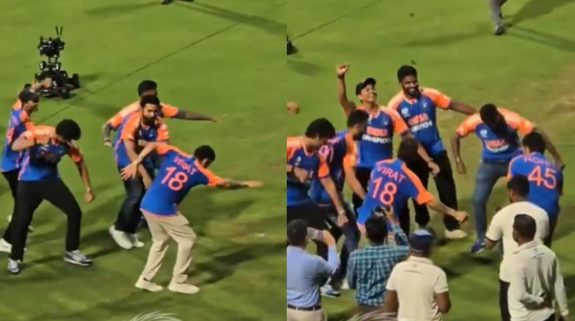 Virat Kohli, Rohit Sharma shake leg to celebrate the T20 World Cup victory at the Wankhede Stadium