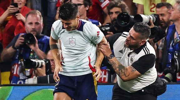 Watch: Alvaro Morata gets caught in the celebrations as La Roja celebrate their victory over France