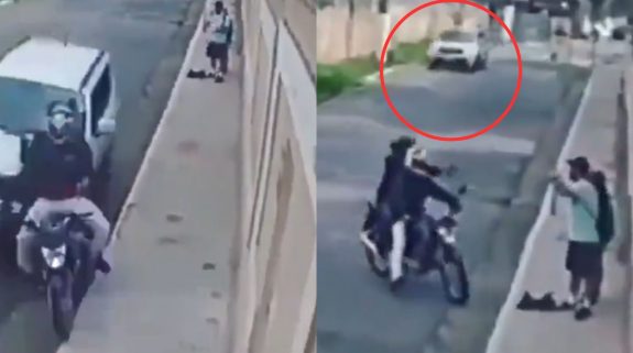 Instant Karma: Car Driver Attacks Robbers for trying to rob innocent man, Viral Video leaves Netizens Happy 