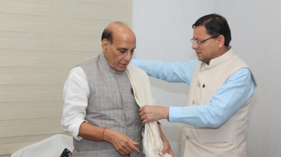 Uttarakhand CM Pushkar Singh Dhami meets Rajnath Singh in Delhi; discuss several issues