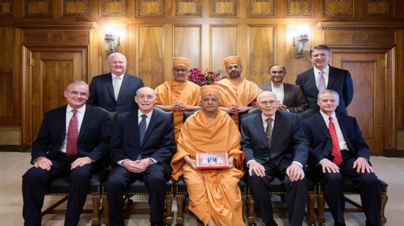 Pujya Brahmaviharidas Swami of BAPS Meets First Presidency of LDS Church in Salt Lake City to Foster Global Interfaith Harmony
